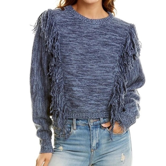 Cosette Merino Wool Agnes Fringe Sweater Blue - Picture 1 of 11